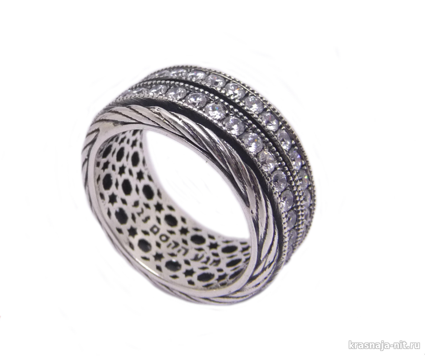 Вращающееся кольцо с прозрачными цирконами, Кольца с символами из серебра и золота